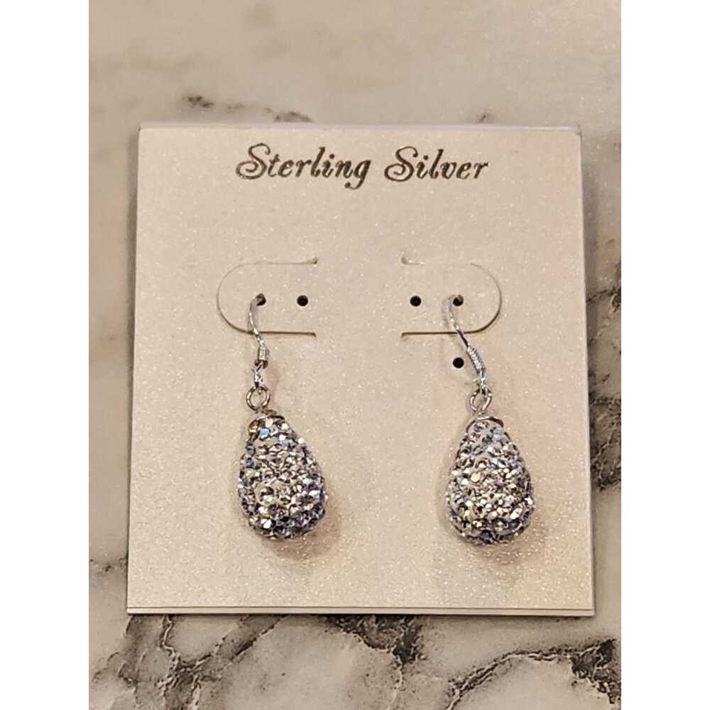 Sterling Silver Teardrop Dangle Earrings With Clear Crystal Accents